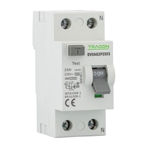   Áram-védőkapcsoló, 2 pólusú 25A, 30mA, 10kA EVOAG2P2503 Tracon