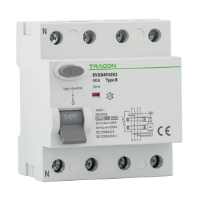   Áram-védőkapcsoló, 4 pólusú 25A, 30mA, 10kA EVOB4P2503 B Tracon