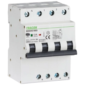   Kombinált védőkapcsoló 4C 20A 30mA 4 modul 10kA EVOK4C2003 Tracon
