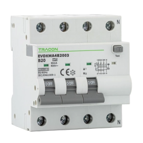   Tracon kombinált védőkapcsoló 4C 25 A 30 mA 4 modul 10 kA - EVOKMA4C2503