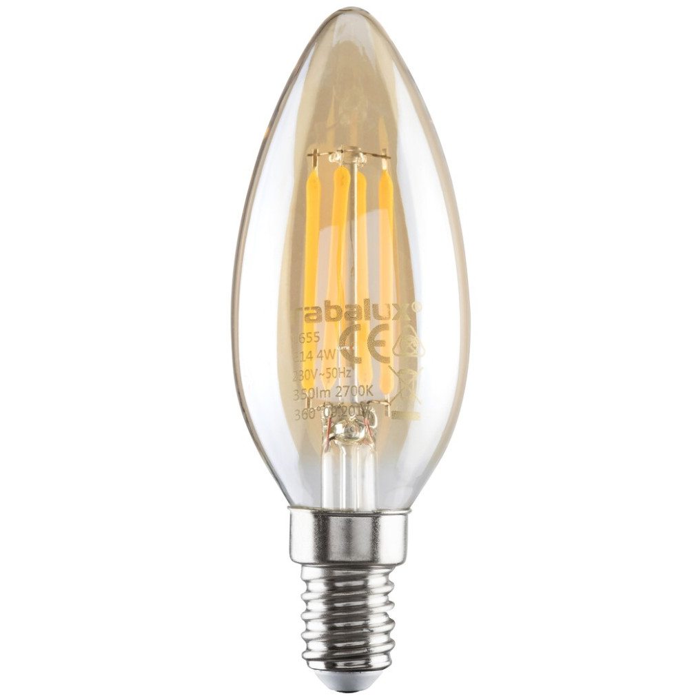 Borostyánszínű E14 filament LED 4,2 W, melegfehér