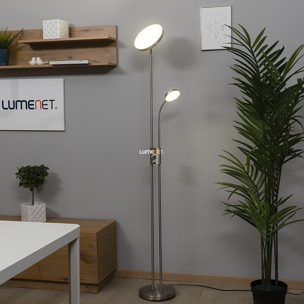 Minimál LED állólámpa olvasókarral, kapcsolóval állítható fényerővel - Ophus Rábalux 3239, üveg, 3000 K, 2110 lm, 23 W