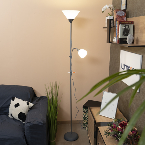   Mennyezetvilágító állólámpa olvasókarral ezüst színben, 178 cm - Action Rábalux 4028, zsinórkapcsoló, 1xE27+1xE14 foglalattal