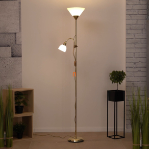   Mennyezetvilágító állólámpa olvasókarral, fehér-arany színű, 178 cm - Action Rábalux 4060, zsinórkapcsoló, 1xE27+1xE14 foglalattal