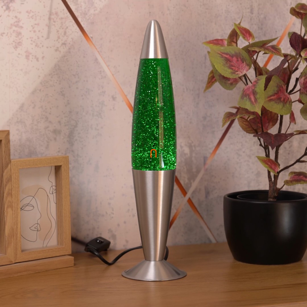 Lávalámpa fényforrással, glitteres, 42 cm, zöld - Glitter Rábalux 4113, 1xE14 foglalattal