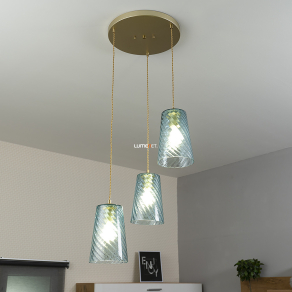   Arany színű textilkábellel függesztett lámpa kék üvegbúrával - Azurine Rábalux 5227