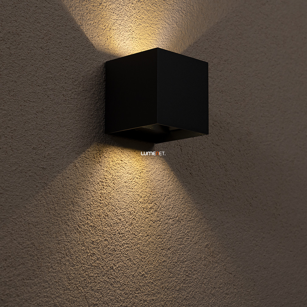 Kültéri fali kocka lámpa matt fekete színben (Solin)