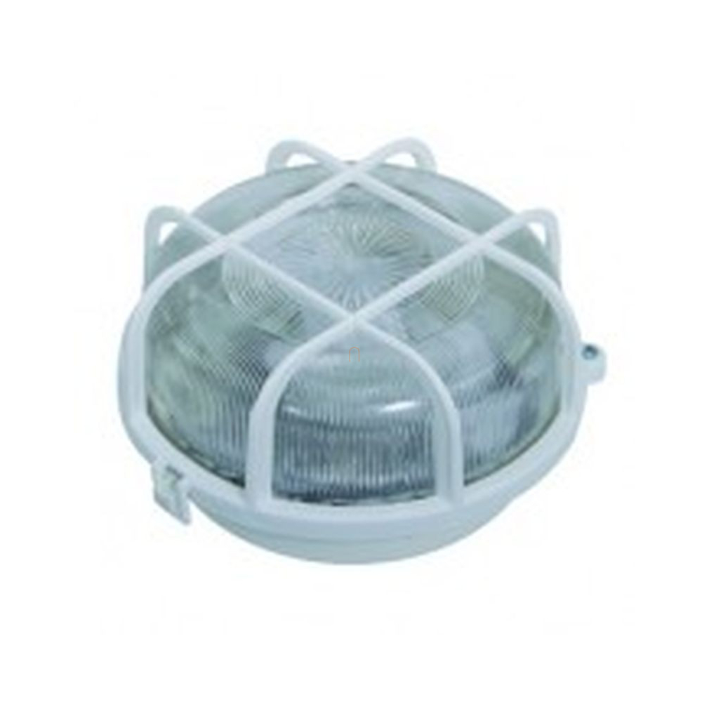 Hajólámpa E27 100W, kerek IP44, fehér rácsos műanyag 321187