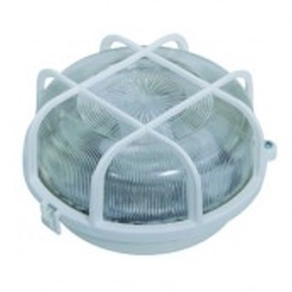   Hajólámpa E27 100W, kerek IP44, fehér rácsos műanyag 321187