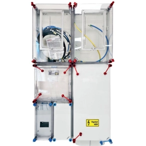   Hensel HB33KHF4-U fogyasztásmérő szekrény, 1 vagy 3 fázisú általános és H-tarifás mérők számára, földkábeles csatlakozás, 4 modulos kiselosztó