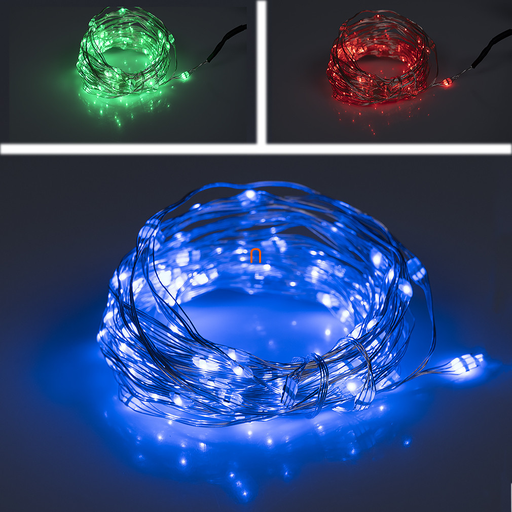 Beltéri szabályozható fényfüzér, RGB, 100 micro LED