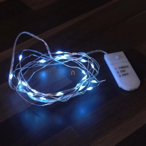   Bontott csomagolású Micro LED-es elemes füzér, lapos elemtartóval, hidegfehér