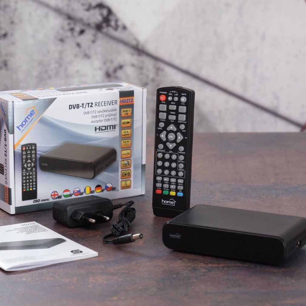 Vevőkészülék, többnyelvű menü, EPG, multimédia fájlok, FullHD, HDMI, SCART, tartozék adapter HD2T2 DVB-T/T2