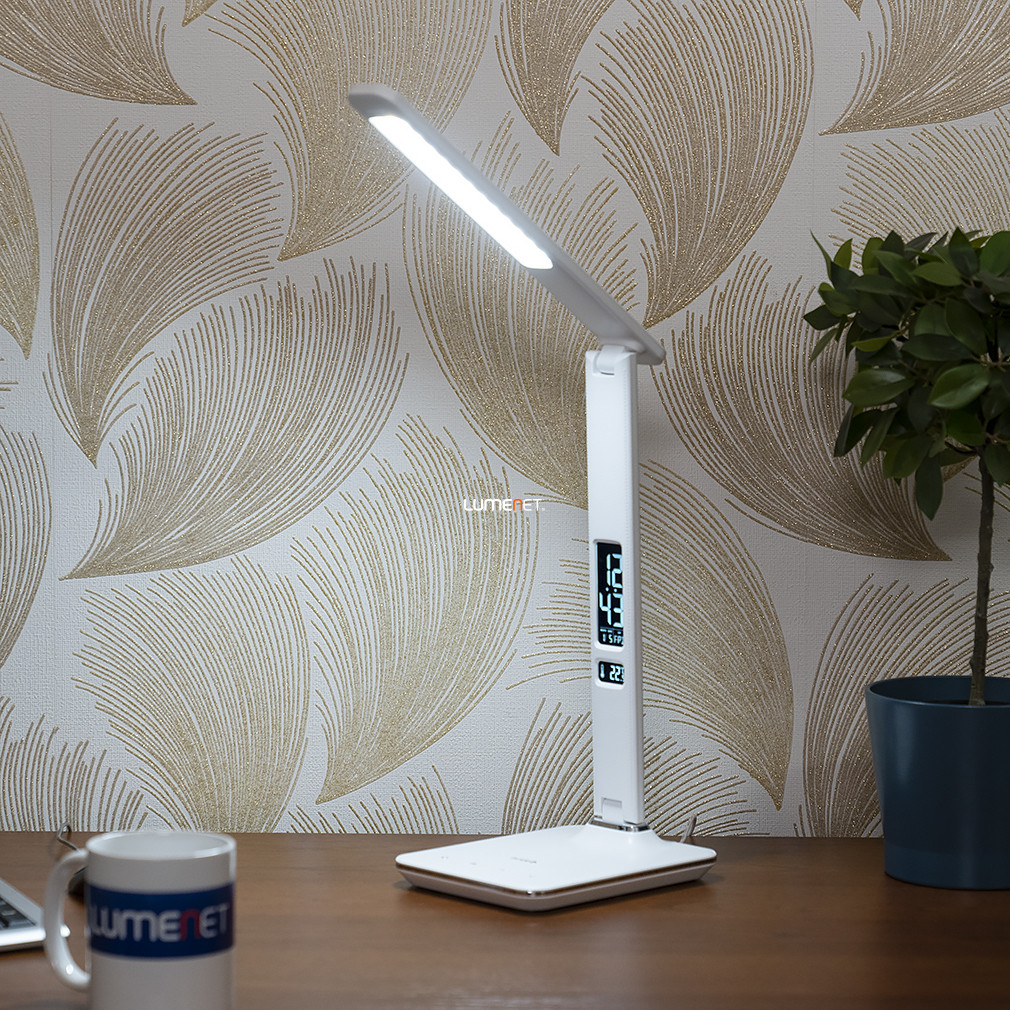 Asztali LED lámpa fehér színben, dátum kijelzős (Office)