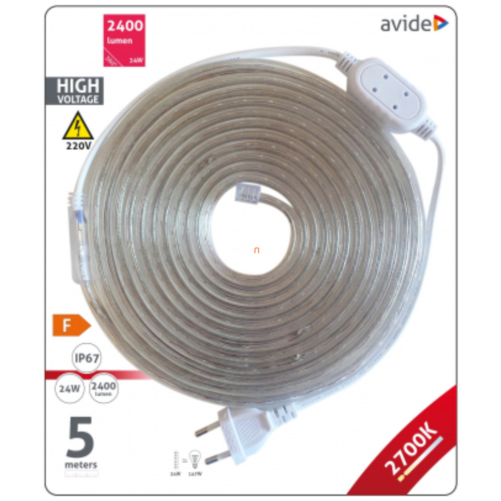 Avide kültéri LED szalag 230V 4,8W 60LED 2700K IP67 5m