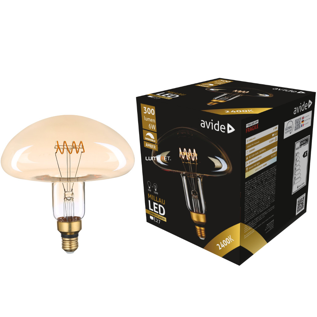 Avide Jumbo E27 medúza filament LED 6W 2400K 300lm, szabályozható
