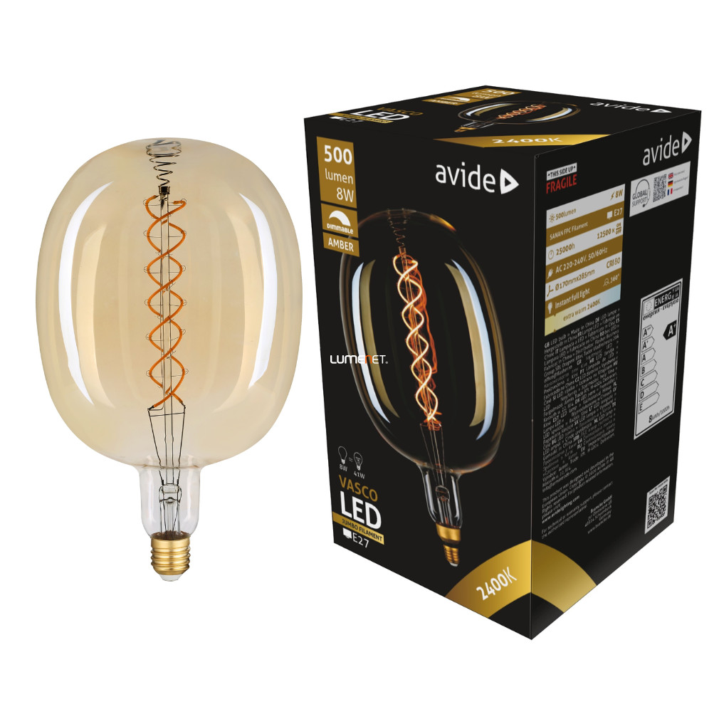 Avide Jumbo E27 óriásbuborék filament LED 8W 2400K 500lm, szabályozható