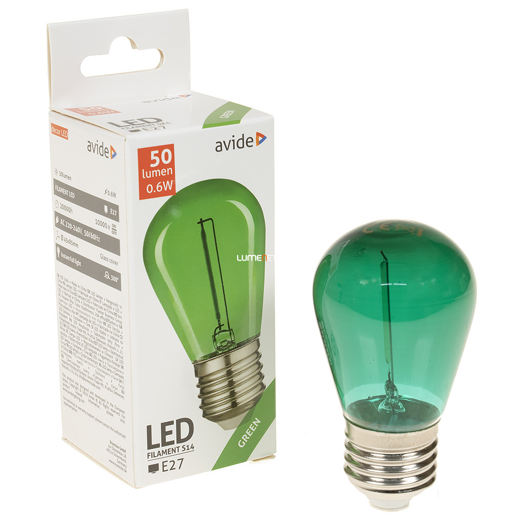 Avide E27 LED Dekor 1W 50lm zöld 300° filament