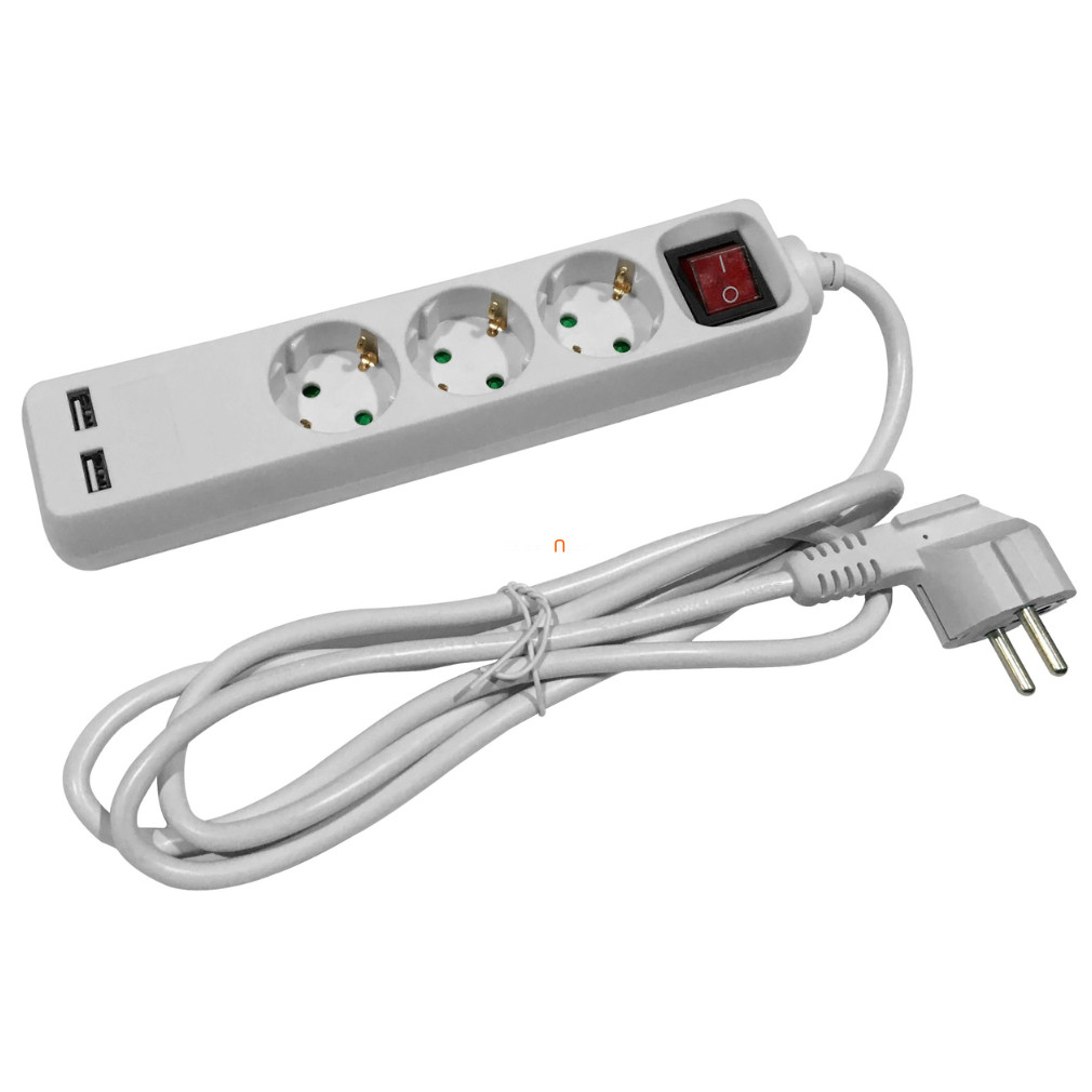 Hármas elosztó kapcsolóval 1,5m 2xUSB