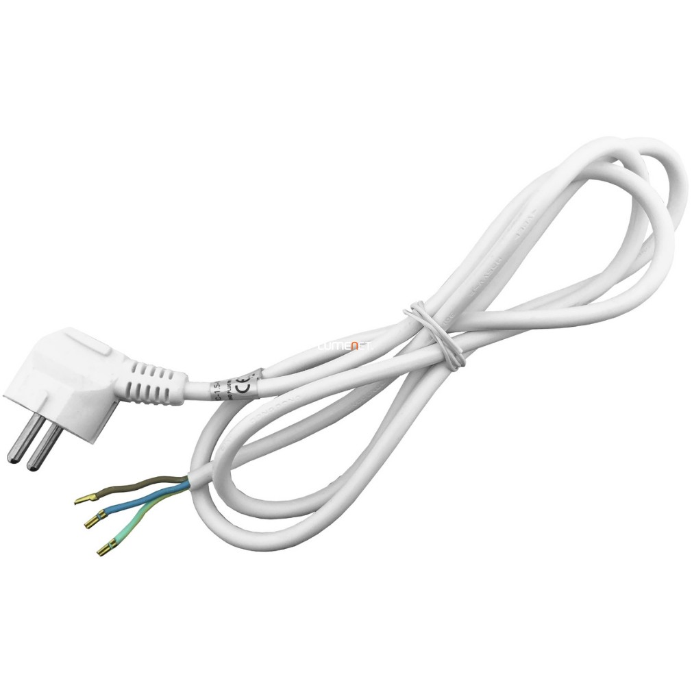 Fehér szerelhető hálózati kábel földelt dugvillával 3G1.0mm2 1,5m