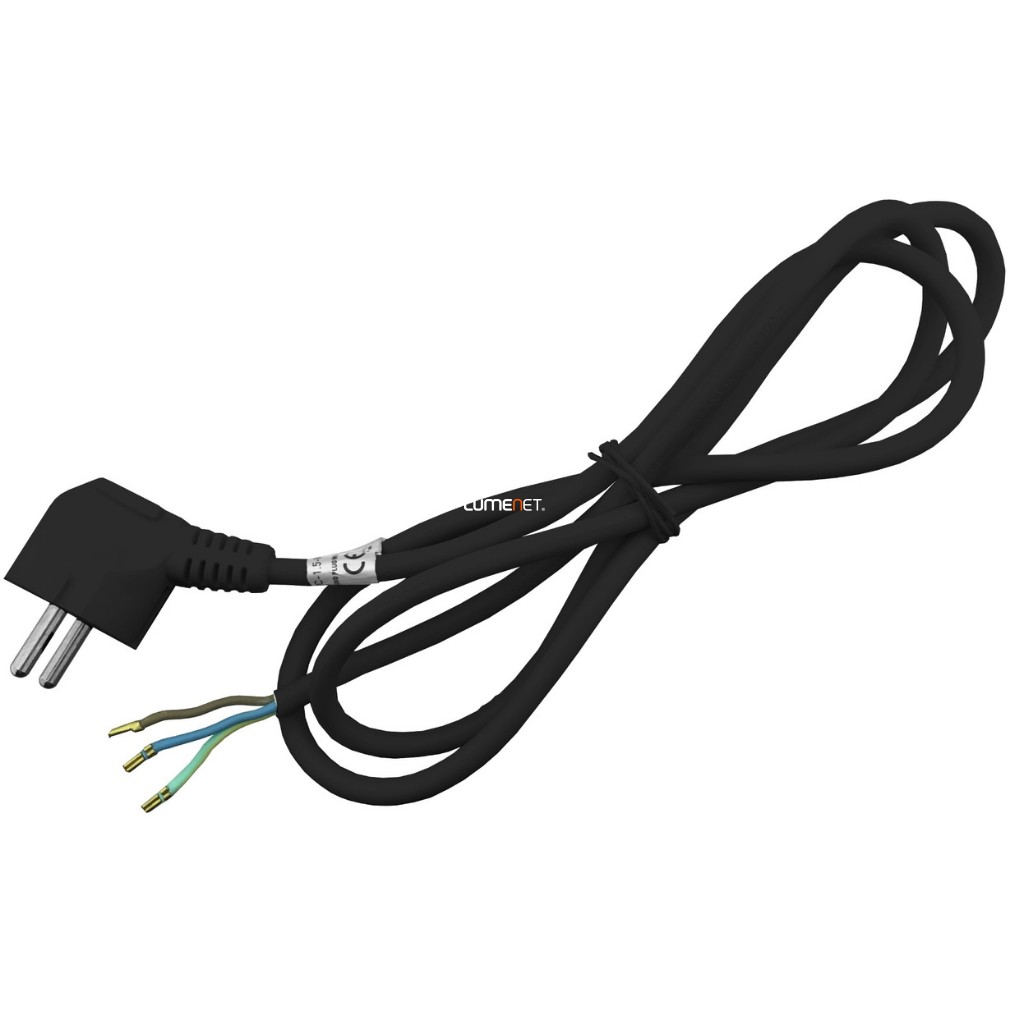 Fekete szerelhető hálózati kábel földelt dugvillával 3G1.0mm2 1,5m