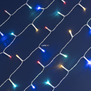   Karácsonyi kültéri LED fényfüzér 96db színes 7m, időzítővel, 3xAA, elem nélkül