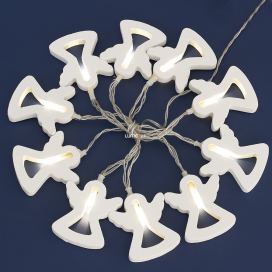   Karácsonyi beltéri melegfehér LED angyalka fényfüzér 1m 2xAA, elem nélkül