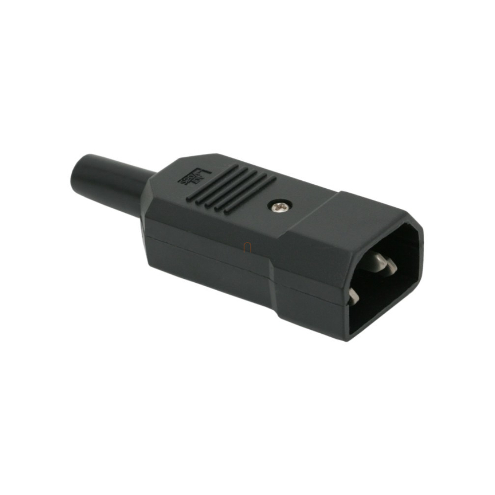 Számítógép tápkábel lengő csatlakozó, szerelhető, apa, törésgátlóval, 10A/250V, IEC C14 05235
