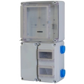   PVT EON 3030 FO 2x6 ÁK – D - AM PVT3030FO2x6ÁK–D 1F fogyasztásmérő szekrény EM ablakkal, kulcsos zárral, kábelfogadó +elmenő 2x230V, alsó maszkkal