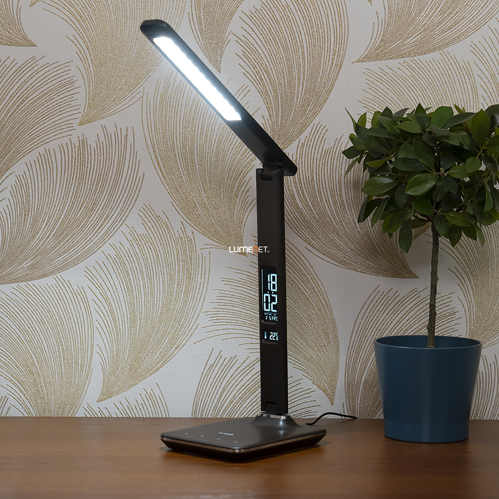Barna asztali LED lámpa, kijelzős (Office)