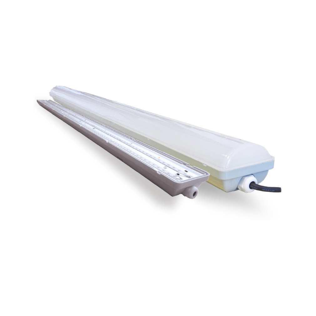 LED Por- és páramentes lámpatest 2x58W méret, 60W 5200lm, 4000K PC búra IP65 DEL1366 180fok,(360xSMD2835)