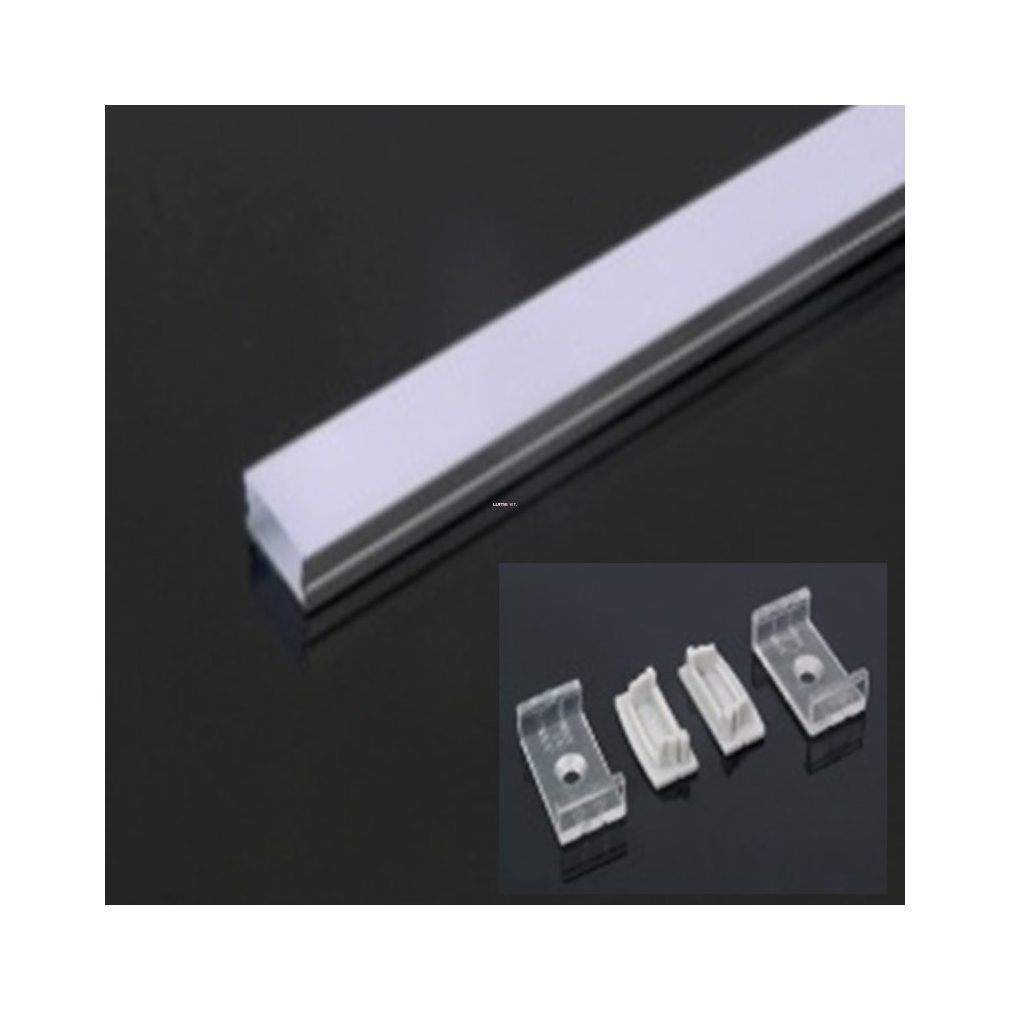 LED szalaghoz alumínium sín szett oldalfali sín 20mm-es szalaghoz, 2fm+ opál takaró+4 db rögzítő+2 db végzáró DEL1488