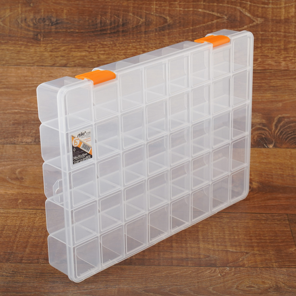 Stilo rekeszes szortimenter átlátszó 15 colos 380x285x56mm