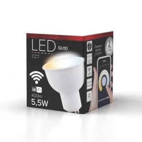   LED GU10 5,5W 400lm 2700-6500K fényforrás 120fokos Ra80 230V CCT, Smart Wi-fi, szabályozható fényerő, DEL1630 deLux