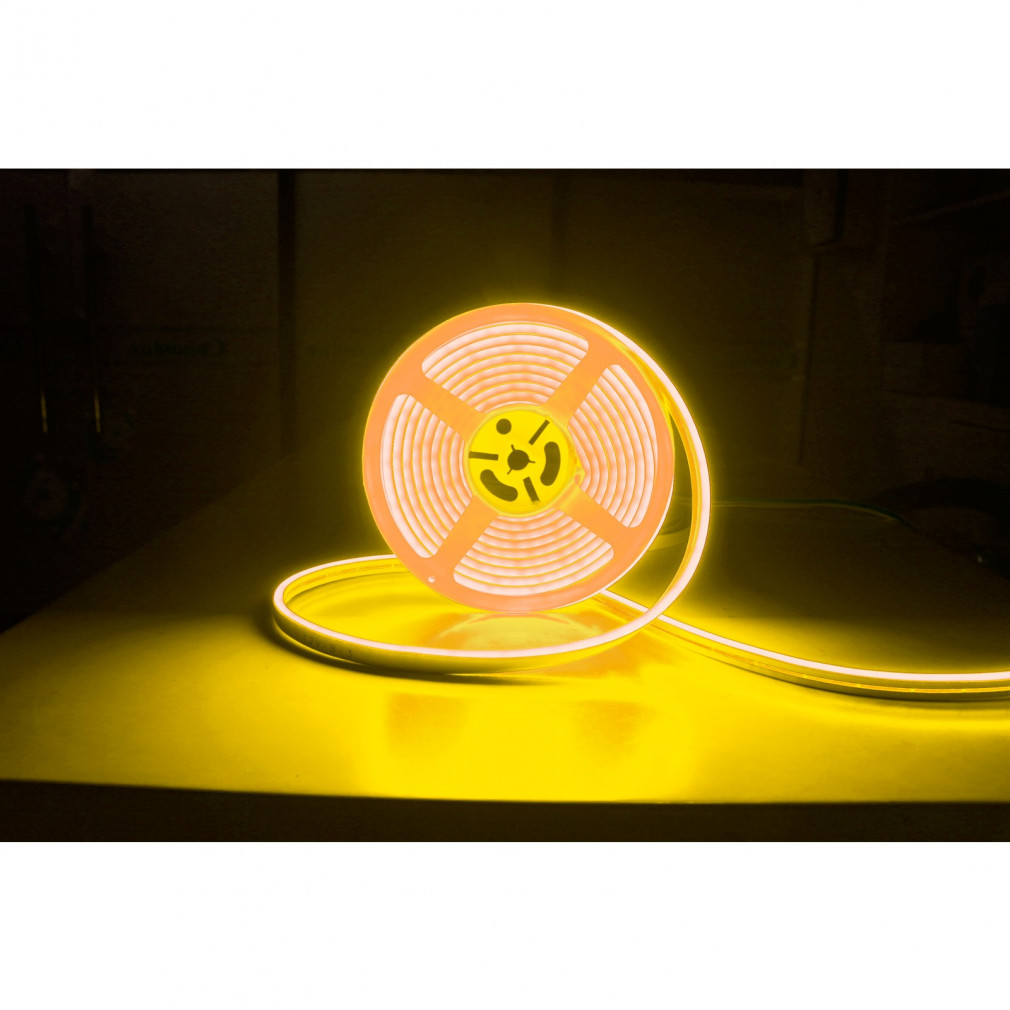 LED szalag neon flex sárga, 5m, IP65,12V DC, 6W/fm, 300lm/m, 120LED/m, SMD283 (DEL1643)