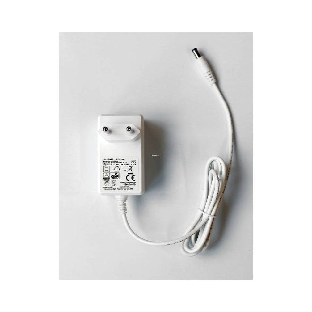 LED tápegység 24W 12V 2A IP20 adapter típusú, fehér (DEL1647)