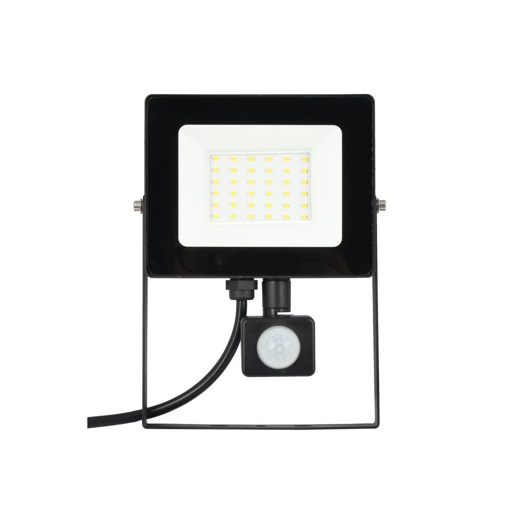 LED reflektor 30W mozgásérzékelős, lapos, fekete IP65 DEL1716