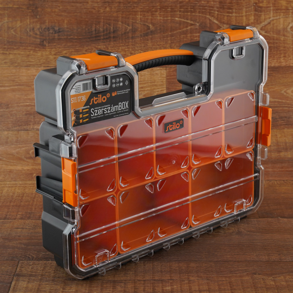 Stilo rekeszes szortimenter kivehető tárolókkal fekete 430x350x110mm