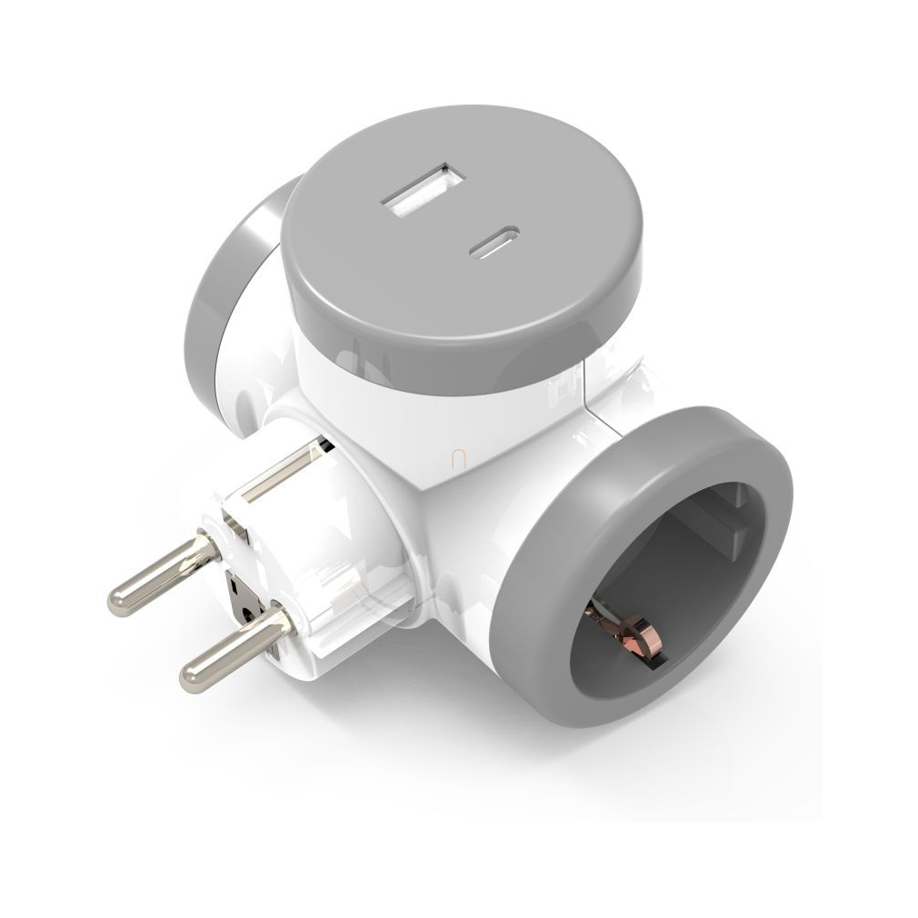 STI1803 TDF Elosztó dugaljba 2-es, földelt dugvillához +USB-A + USB-C, 2 plug + 2 USB Stilo