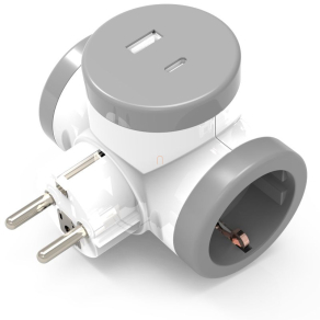   Stilo TDF elosztó dugaljba 2-es, földelt dugvillához +USB-A + USB-C, 2 plug + 2 USB STI1803 