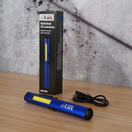   Multifunkciós LED toll lámpa, tölthető (800mAh), 400 lm, mágneses, kék színben, műanyag, acél anyagból, 3,7 V névleges feszültséggel, XPE, COB, UV módban a fényerő szabályozható