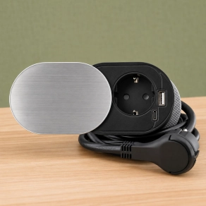   Bútorlapba süllyeszthető, rejtett hálózati elosztó, 1 db aljzattal, USB-A és USB-C csatlakozóval, 1,9 m vezetékkel, max. 3680 W terhelhetőséggel - STI1872