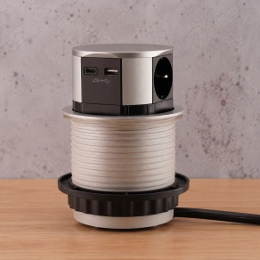   Bútorlapba süllyeszthető, rejtett hálózati elosztó, 3 db aljzattal, USB-A és USB-C csatlakozóval, 1,5 m vezetékkel, max. 3680 W terhelhetőséggel - STI1873