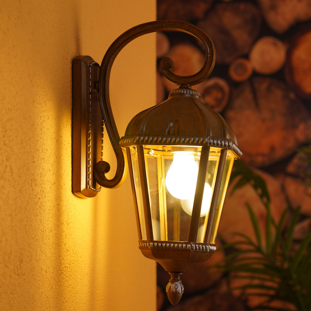 Klasszikus kültéri fali lámpa fényforrással, felső rögzítésű, antik barna (Essen)