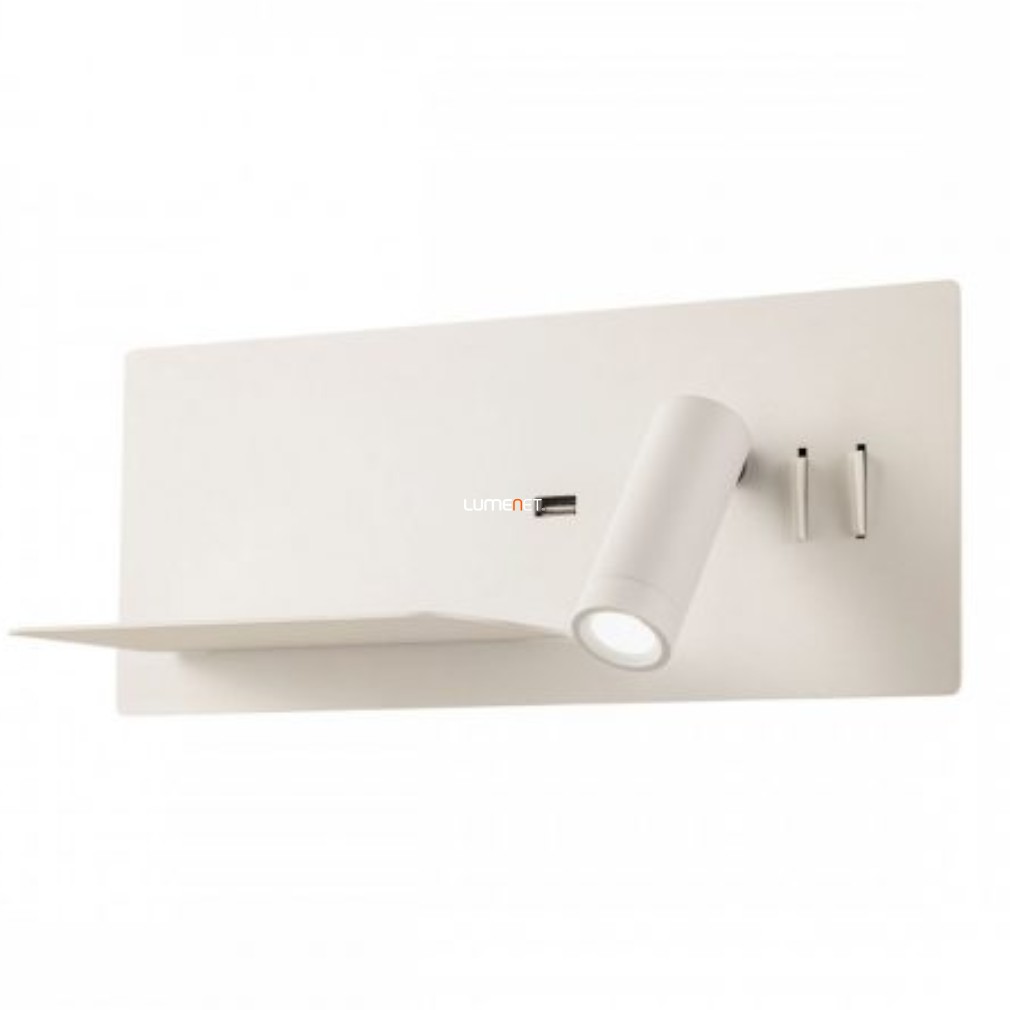 Fali LED lámpa polccal, USB töltővel 8+3 W, melegfehér, matt fehér színű (Brook)