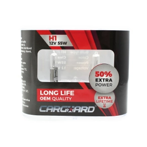   Carguard BHA011 H1 halogén izzó, 12V, 55W, +50%, Long Life, 2 darabos, 2 db/csomag, gépjárművek fényszórójának cserélhető fényforrásaként