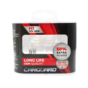   Carguard BHA012 H3 halogén izzó, 12V, 55W, +50%, Long Life, 2 darabos, 2 db/csomag, gépjárművek fényszórójának cserélhető fényforrásaként