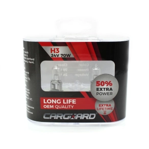   Carguard BHA042 H3 halogén izzó, 24V, 70W, +50%, Long Life, 2 darabos, 2 db/csomag, gépjárművek fényszórójának cserélhető fényforrásaként