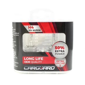   Carguard BHA013 H4 halogén izzó, 12V, 55W, +50%, Long Life, 2 darabos, 2 db/csomag, gépjárművek fényszórójának cserélhető fényforrásaként