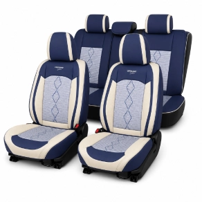   Carguard HSA015 Autó üléshuzat készlet prémium deluxe perforált műbőr és textil kék fehér